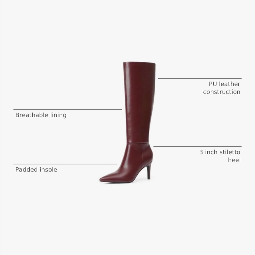 Burgundy maroon dark red wine knee high faux leather womens boots - Picture 12 of 14